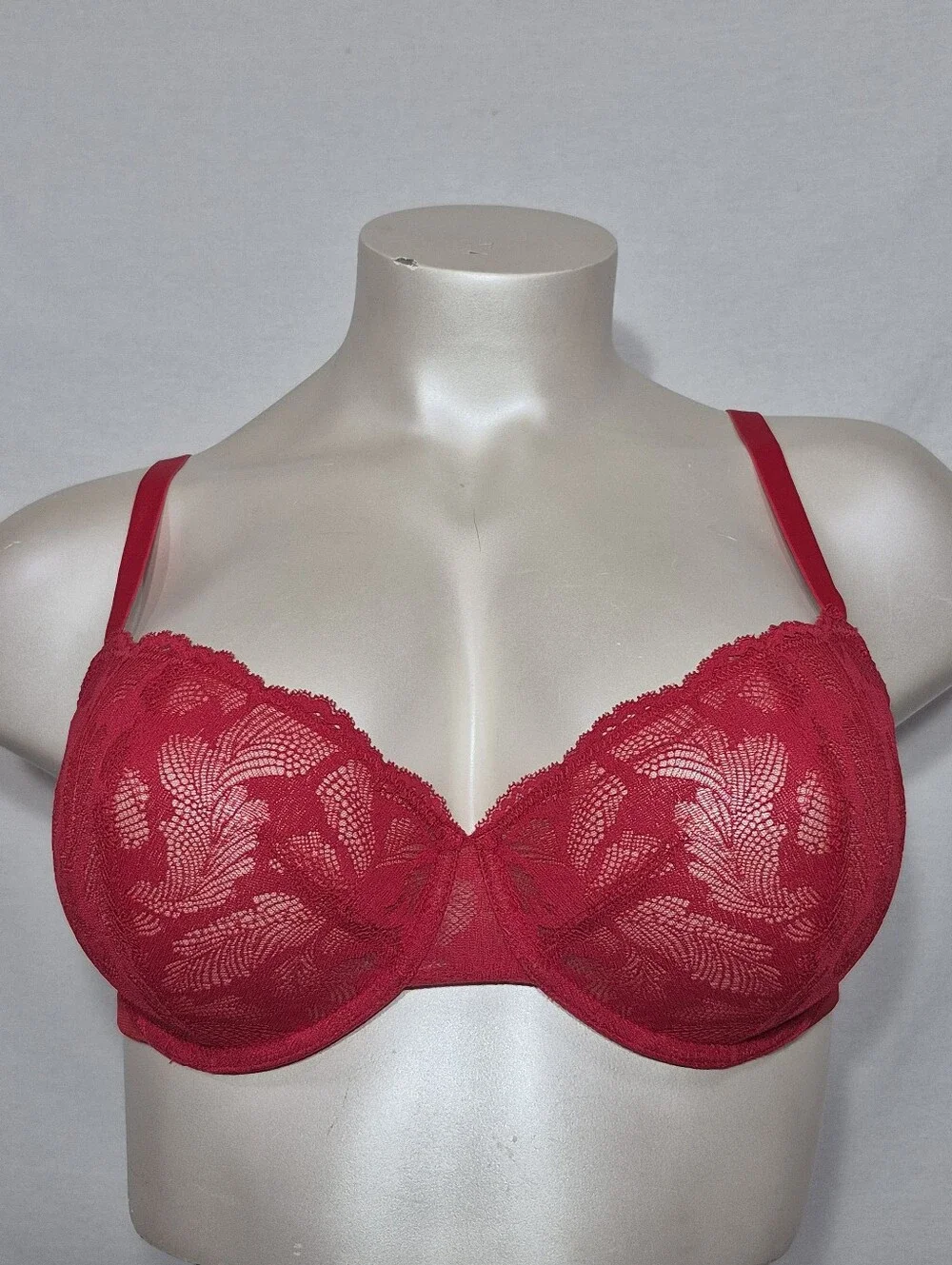 40D Delimira Unlined Lace Balconette Underwire Bra Red‎